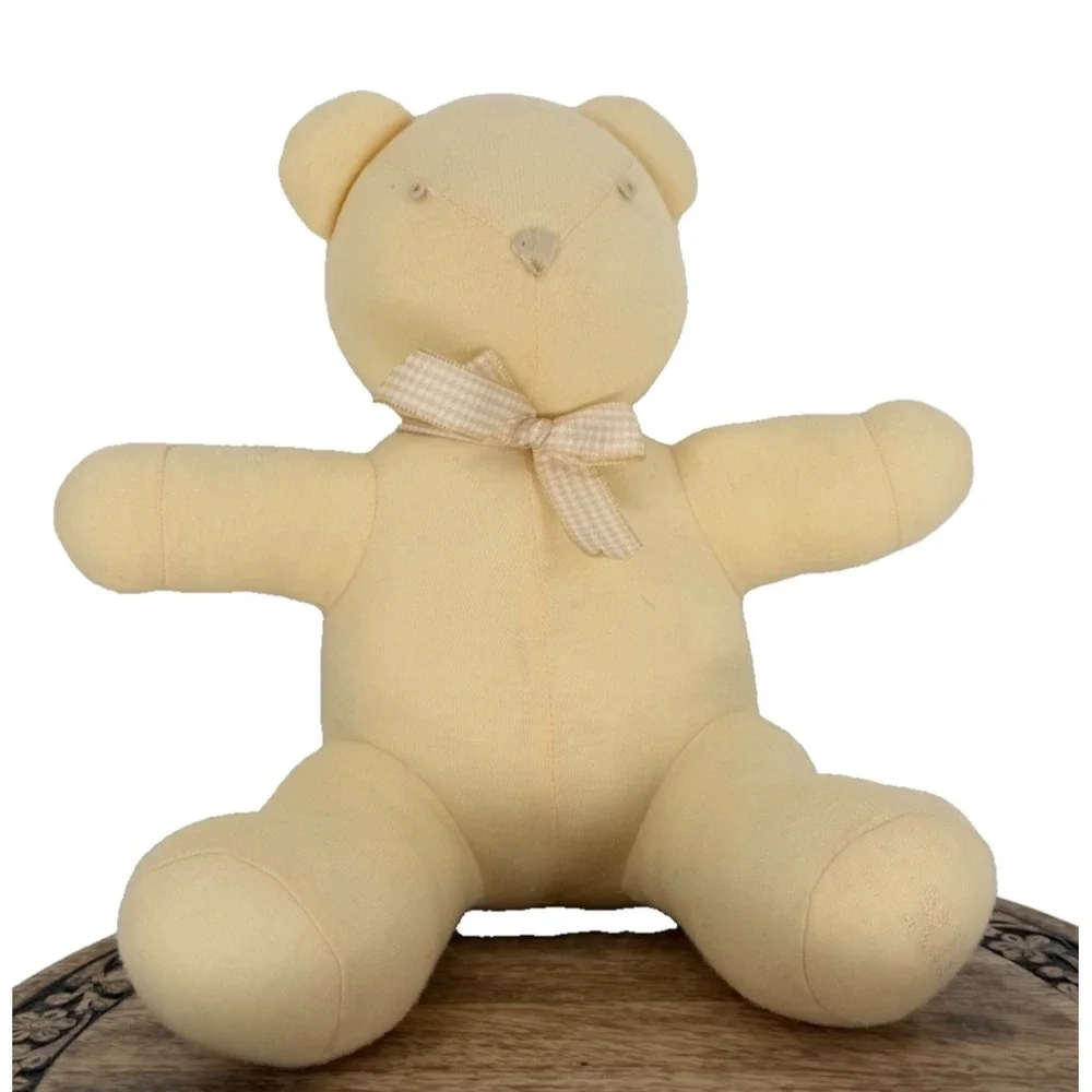 Vintage Ralph Lauren baby bear rattle plush soft yellow cream script tag 90s